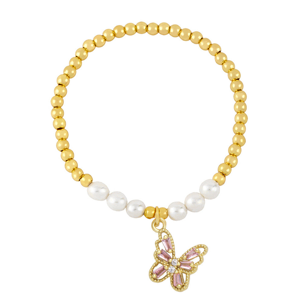 Wholesale Pearl Beaded Butterfly Copper Bracelet